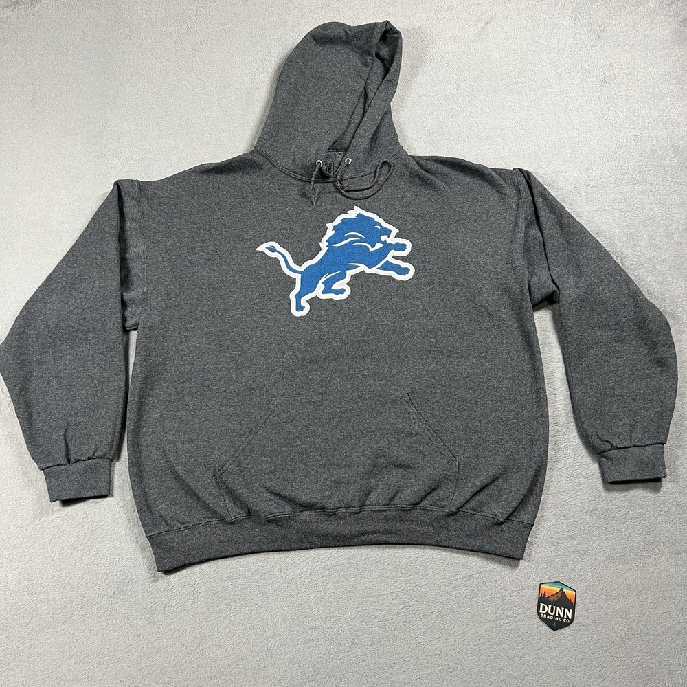 Detroit Lions Hoodie Mens 2XL Gray NFL Football Hooded Drawstring Sweatshirt